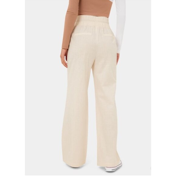 New Halara High Waisted Drawstring Casual Cotton Pants Sz M Womens Cream Side Zi - Picture 3 of 8